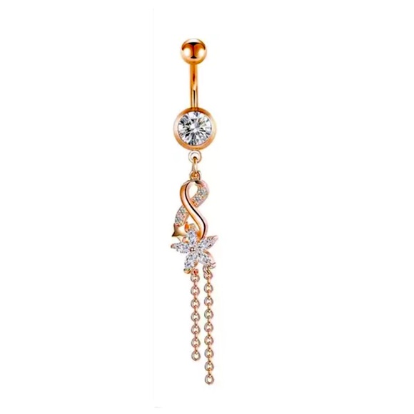 14K Rose Gold Plated Diamond Belly Button - Picture 1 of 4
